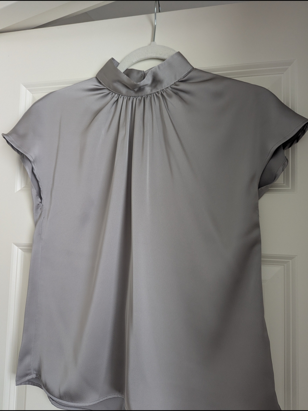 H&M Silver-Gray Satin Mock Neck Blouse